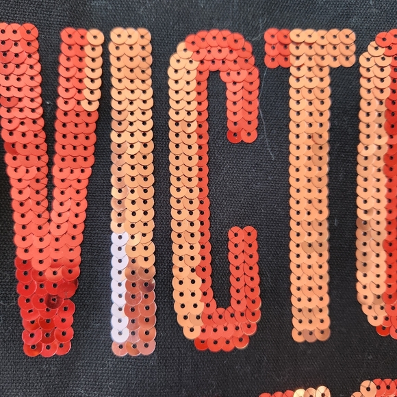 Victoria's Secret Logo Sequin Tote Bag Black Canvas Red Pink Large - Picture 5 of 14